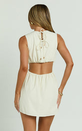 Shay Mini Dress - Ruched Side Tie Back Mini Dress in White